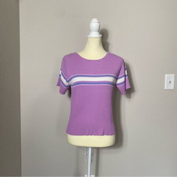 Great Northwest Clothing Company Y2K Ribbed Purple Striped Sweater Tee Size M - Picture 15 of 15